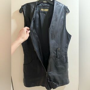 Vintage Black Leather Sleeveless Jumpsuit